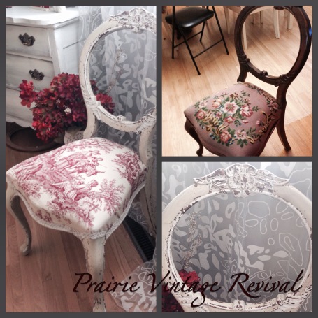 One thing I did before I even started to strip the wallpaper was refinish this antique balloon back chair with milk paint. I wanted a chippy old world look.  Our bedroom has a farmhouse feel but I wanted just a touch of French Country farmhouse. This was the perfect fit. I love how it turned out. 